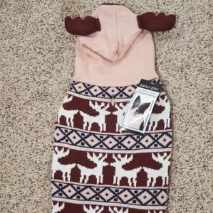 Burgundy & Pink Antler Dog Hoodie Deer Sweater L